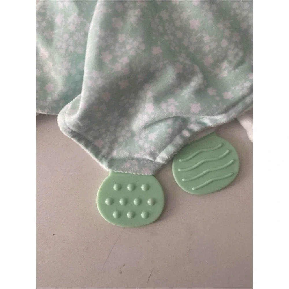 Modern Baby Snuggle Blankie Lovey Security Blanket Green White Bunny Teether